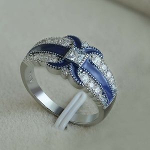 Charm Letter X Shaped Blue Sapphire Silver Ring